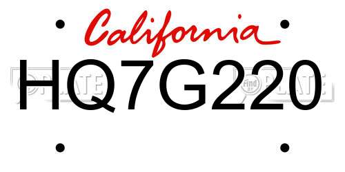HQ7G220 California License Plate