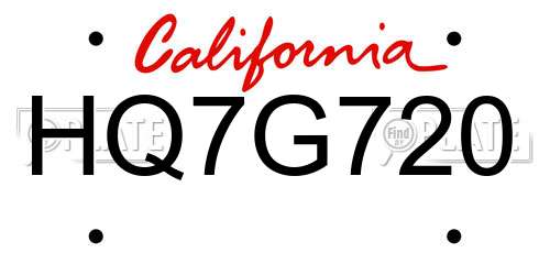 HQ7G720 California License Plate