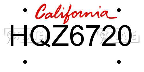 HQZ6720 California License Plate