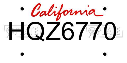 HQZ6770 California License Plate