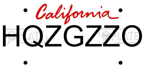 HQZGZZO California License Plate