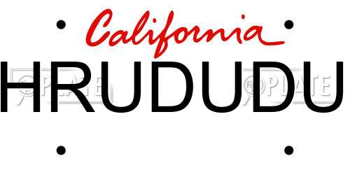 HRUDUDU California License Plate