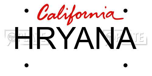 HRYANA California License Plate