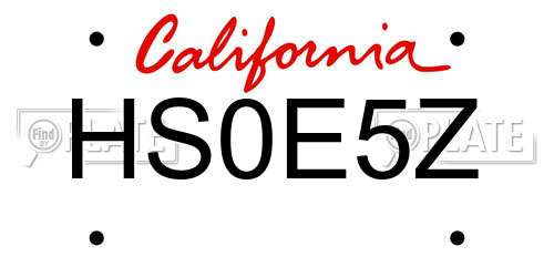 HS0E5Z California License Plate