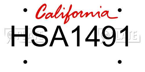 HSA1491 California License Plate