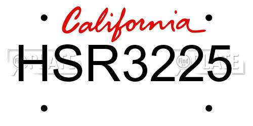 HSR3225 California License Plate