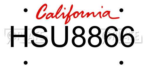 HSU8866 California License Plate
