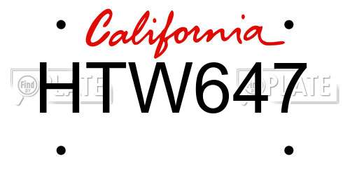 HTW647 California License Plate