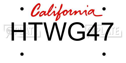 HTWG47 California License Plate