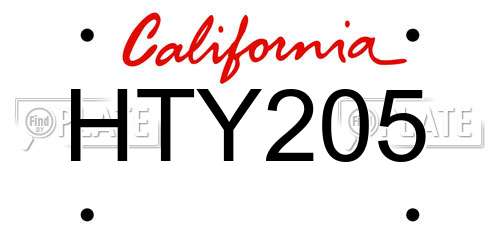 HTY205 California License Plate