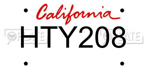 HTY208 California License Plate