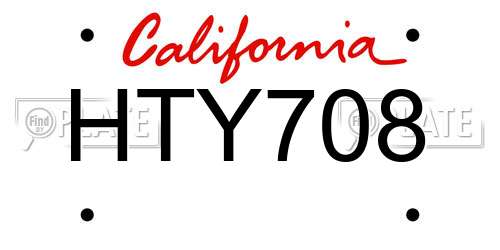 HTY708 California License Plate