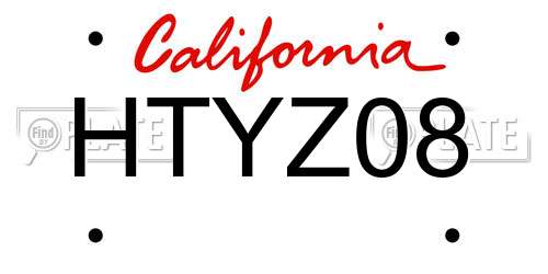 HTYZ08 California License Plate