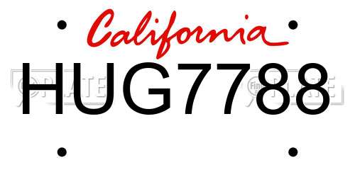 HUG7788 California License Plate