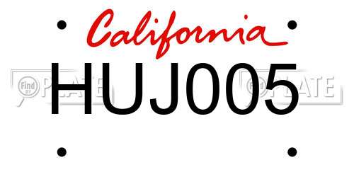 HUJ005 California License Plate