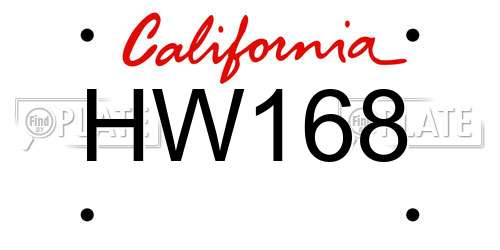 HW168 California License Plate