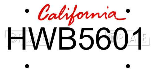 HWB5601 California License Plate