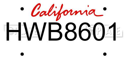 HWB8601 California License Plate