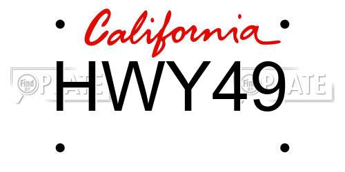 HWY49 California License Plate