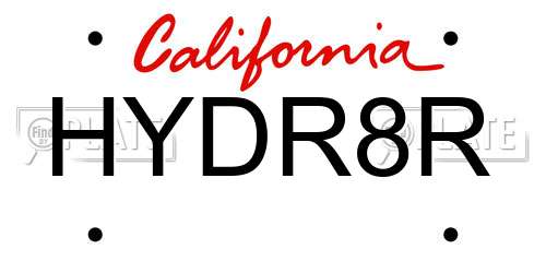 HYDR8R California License Plate