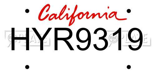 HYR9319 California License Plate