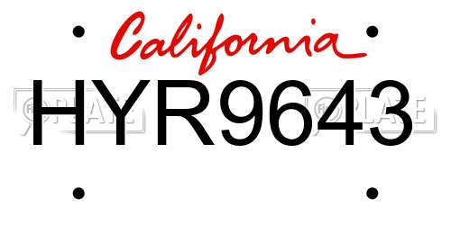 HYR9643 California License Plate