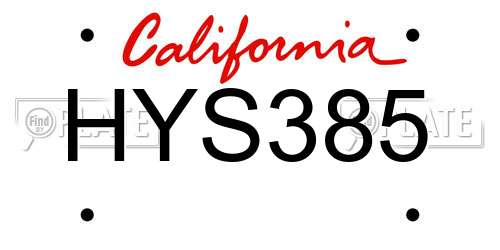 HYS385 California License Plate