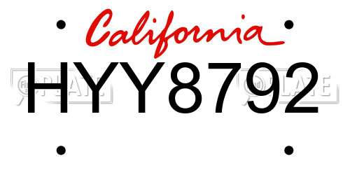 HYY8792 California License Plate
