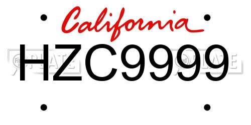 HZC9999 California License Plate