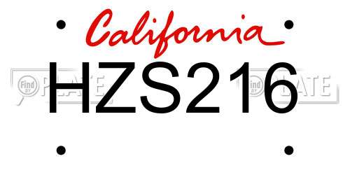 HZS216 California License Plate