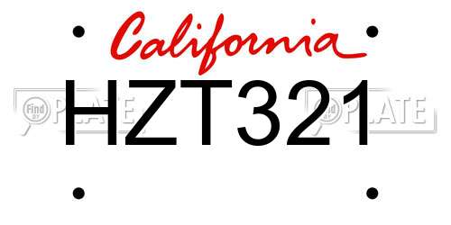 HZT321 California License Plate