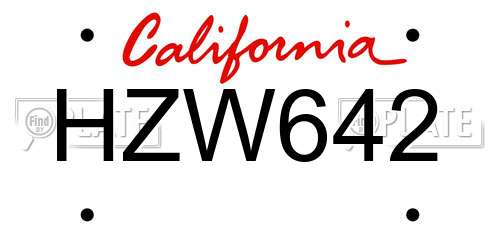 HZW642 California License Plate