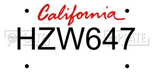 HZW647 California License Plate