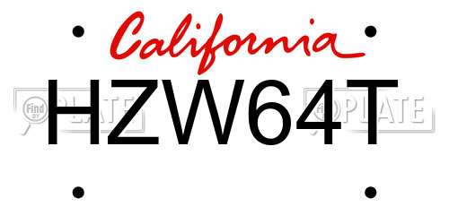 HZW64T California License Plate