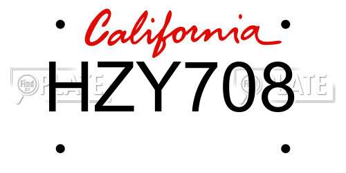 HZY708 California License Plate