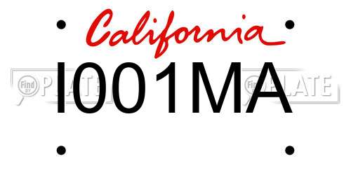 I001MA California License Plate