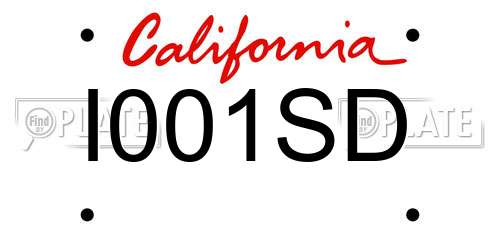 I001SD California License Plate