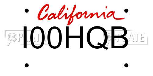 I00HQB California License Plate