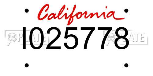 I025778 California License Plate