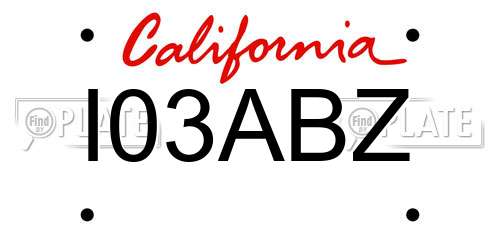I03ABZ California License Plate
