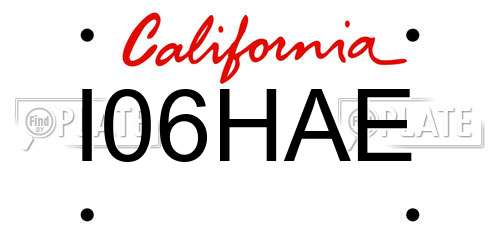 I06HAE California License Plate