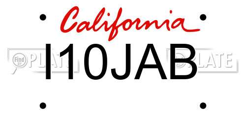 I10JAB California License Plate