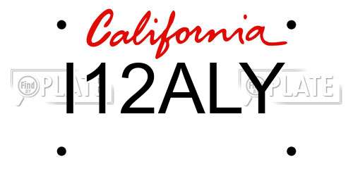 I12ALY California License Plate