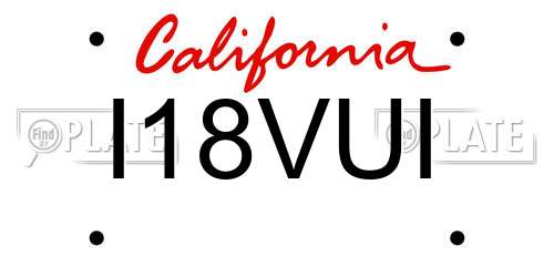 I18VUI California License Plate