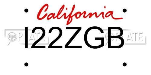I22ZGB California License Plate