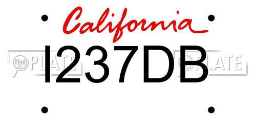 I237DB California License Plate