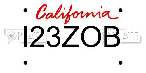 I23ZOB California License Plate