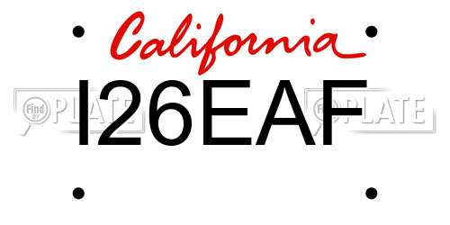 I26EAF California License Plate