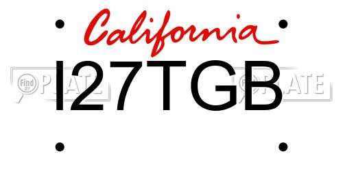 I27TGB California License Plate