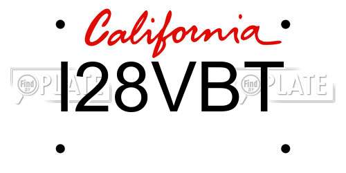 I28VBT California License Plate